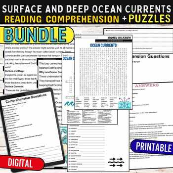 Preview of Surface & Deep Ocean Currents Reading Comprehension Puzzle,Digital &Print BUNDLE