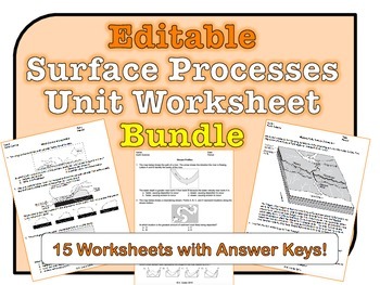 Preview of Surface Processes Worksheets *EDITABLE BUNDLE*