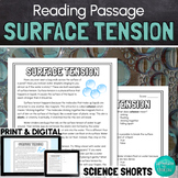 Surface Tension Reading Comprehension Passage PRINT and DIGITAL