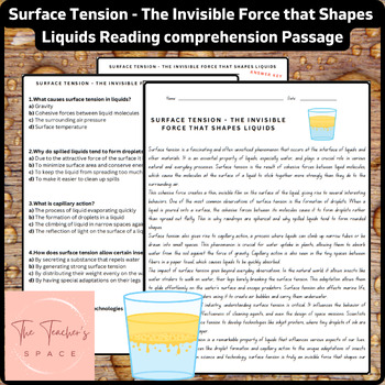 Preview of Surface Tension - The Invisible Force that Shapes Liquids Reading Comprehension