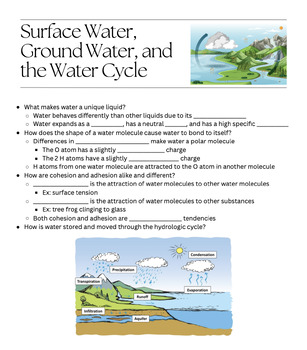 Preview of Surface Water, Ground Water, and the Water Cycle Notes