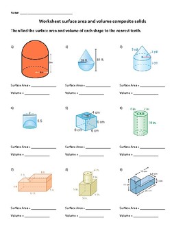 Preview of Surface area and Volume of composite Figures Worksheet with quizzes and keys