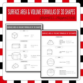 Preview of Surface area and volume formulas of 3d shapes / Graphic organizer