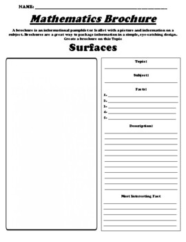 Preview of Surfaces "Informational Brochure" Worksheet & WebQuest