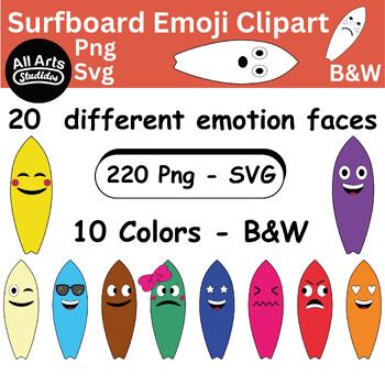 Preview of Surfboard Faces Emoji Emotions Clipart / Summer Emoji Emotions Clipart