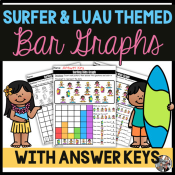 Preview of Surfer, Luau & Summer Themed Bar Graph Activities, Centers, or Worksheets