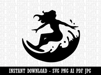Surfer Woman with Surfboard Walking Clipart Instant Digital Download SVG EPS PNG pdf ai dxf jpg Cut Files Commercial Use