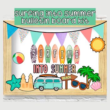 Preview of Surfing into Summer Beach Bulletin Board Kit, Digital Download, Elementary Door