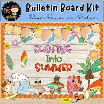 Preview of Surfing into Summer Bulletin Board Kit End of Year Classroom Door Decor Editable