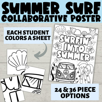 Preview of Surfing into Summer Collaborative Poster | Class Mural Coloring End of the year