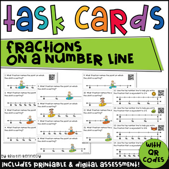 Preview of QR Code Task Cards: Fractions on a Number Line