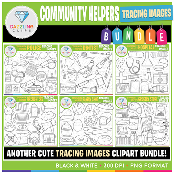 Preview of Community Helpers Tracing Images Clipart Growing Bundle