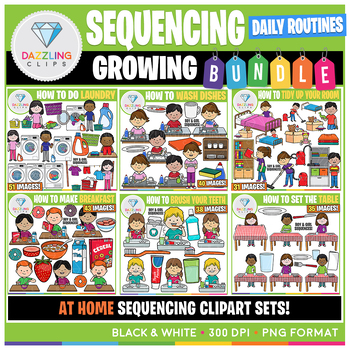Preview of Daily Routines Sequencing Clipart Growing Bundle