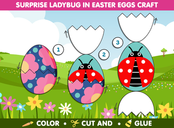 Preview of Surprise Ladybug in Easter Eggs Craft, Color, Cut & Glue, Fun Spring Activity