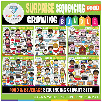 Preview of Surprise Sequencing Clipart Growing Bundle (Food I)