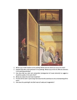 Preview of Surrealism Salvador Dali Handout One Day Lesson / Homework / Sub Plan