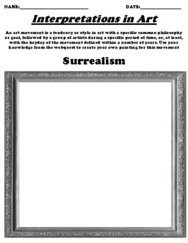 Preview of Surrealism Worksheet "Interpret the Art" & Webquest