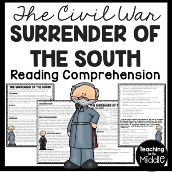 Preview of Surrender of the South in the Civil War Reading Comprehension Worksheet