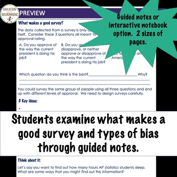 survey and bias notes unit 2 lesson 2 types of data collection tpt