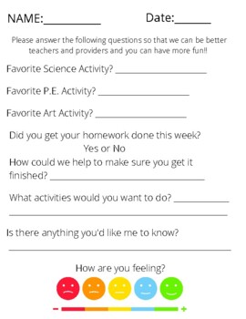 Preview of Survey for Kids - Know how they feel with this form, Make the Changes You Need 