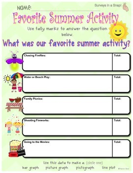 Preview of Surveys in a Snap! {FREE Favorite Summer Activity Survey for Graphing}