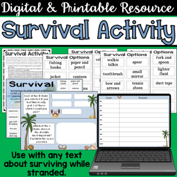 Preview of Survival Activity for Any Text About Being Stranded - Digital and Print
