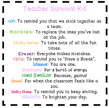 Survival Kit gift tags by My Special Thinkers | TPT