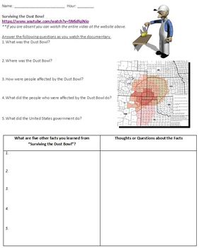 Preview of Surviving the Dust Bowl Video Worksheet