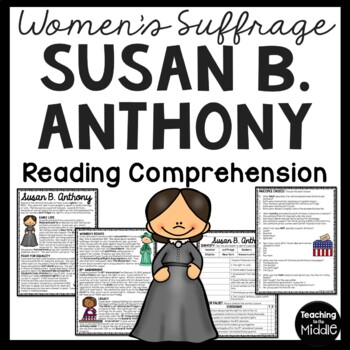 Preview of Susan B. Anthony Women's Suffrage Biography Reading Comprehension Worksheet