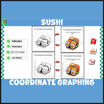 Preview of Sushi Coordinate Plane Graphing Mystery | Sushi worksheets