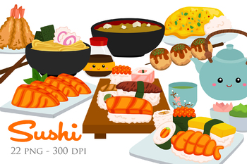 Preview of Sushi Japanese Food Onigiri Tempura - Cute Cartoon Vector Clipart Illustration