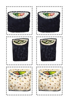Sushi Picture Matching Game by Little Sprouted Seeds TpT