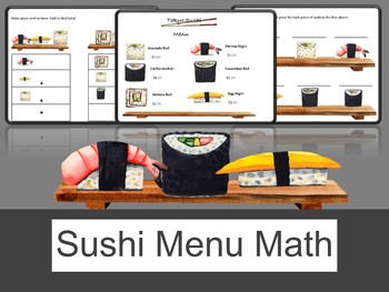 Preview of Sushi Menu Math- Adding Decimals/Money Amounts