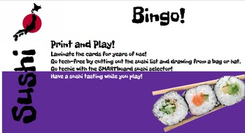 Preview of Sushi Vocabulary Bingo and SMARTboard Food Selector; Culinary, FACS