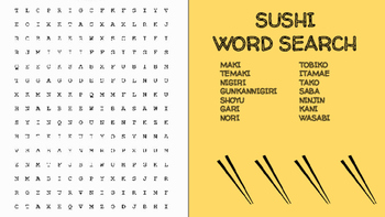 Sushi Word Search FACS Culinary Arts Bellringer Japanese Language