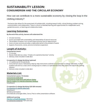 Preview of Sustainability Lesson: Consumerism and the Circular Economy