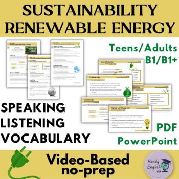 Preview of Sustainability Renewable Resources video-based lesson plan Earth Day ESL