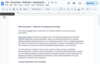 Preview of Sustainability - SUS Final project — Reflection and Applying Knowledge.
