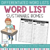 Sustainable Biomes: Year 9 - Differentiated Vocabulary Lists