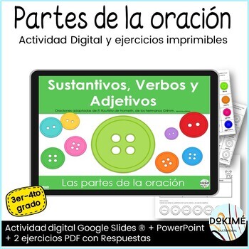 Preview of Sustantivo Verbo Adjetivo Actividad Digital Interactiva  Spanish Parts of Speech