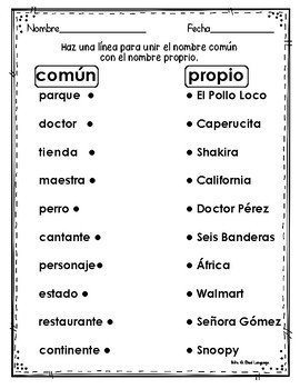 pdf for kindergarten worksheets music Sustantivos Dual Mrs Language G  Propios Comunes y  TpT by