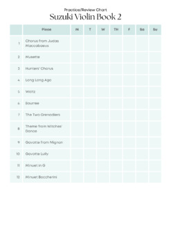 Preview of Suzuki Violin Book 2 Practice Chart