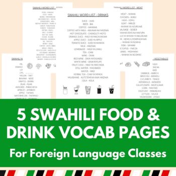Preview of Swahili Food & Drink Vocabulary Sheets for Language Learning