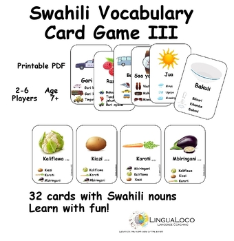 Preview of Swahili Vocabulary Card Game III