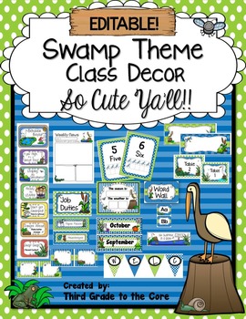 Swamp Theme Classroom Decor- EDITABLE! by Third Grade to the Core