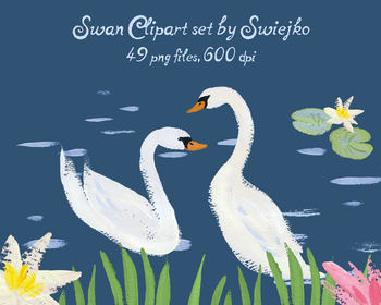 Preview of Swan Lake Illustration, gouache clipart, animals