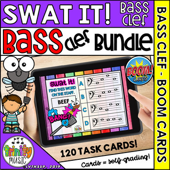Preview of Swat the Bug Boom Cards -  Bass Clef Bundle |Distance Learning on Boom