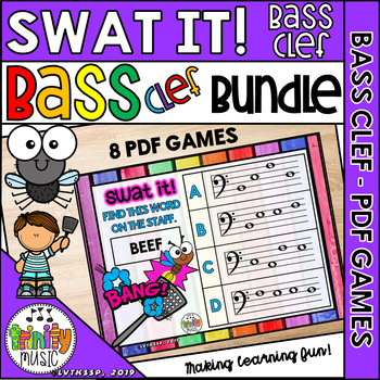 Preview of Swat the Bug PDF Games -  Bass Clef Bundle