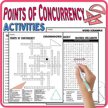 Preview of Points of Concurrency Worksheets,Vocabulary,Wordsearch & Crosswords