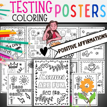 Preview of Test Prep Activity| Positive Affirmations For Testing Coloring Pages POSTERS DIY